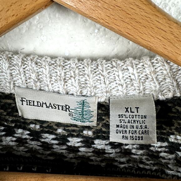 Vintage Field Master Sweater Sz XLT Tan Black Fair Isle Cotton Crewneck USA 90s - Picture 3 of 5